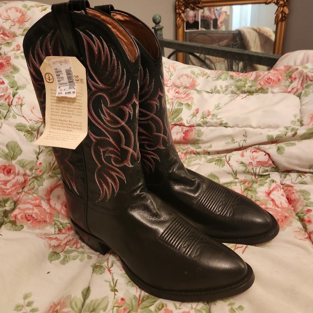 NWT Tony Lama NBW Blk w/ RED & WHITE stitchingMen's 11EE, imperfect tag incld.